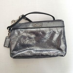 Coach Pouch Zip Wristlet Silver